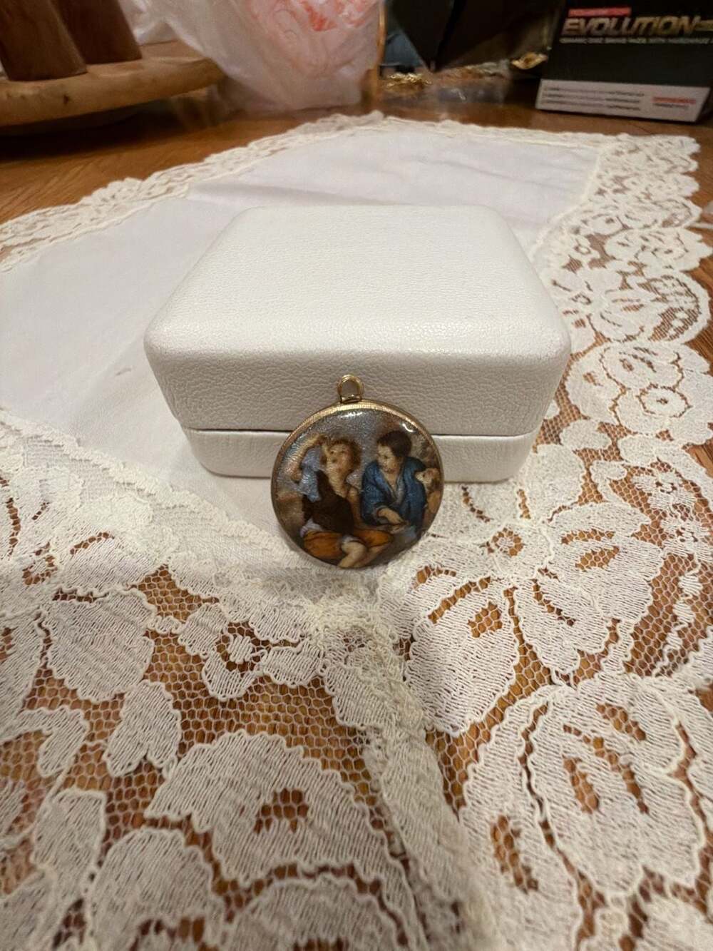 Vintage Gold Tone Enamel Portrait Locket Pendant
